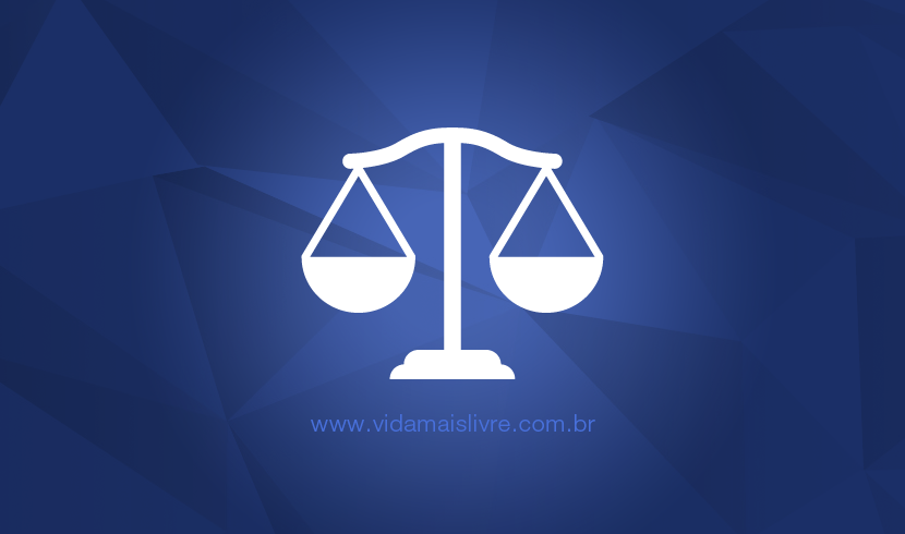 Ícone que representa a balança da justiça, em um fundo azul